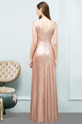 Shiny Sequined Scoop Sleeveless Champagne Bridesmaid Dress Online-27dress